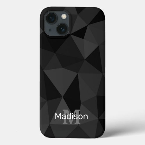 Dark grey black geometric mesh pattern Monogram iPhone 13 Case