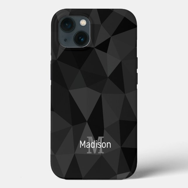 Dark grey black geometric mesh pattern Monogram Case-Mate iPhone Case (Back)