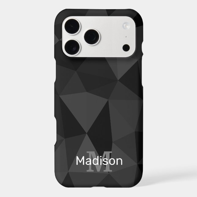 Dark grey black geometric mesh pattern Monogram iPhone Case (Back)