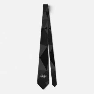 Dark grey black geometric mesh pattern Monogram Neck Tie
