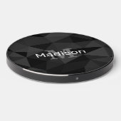 Dark grey black geometric mesh pattern Monogram Wireless Charger (Front 2)
