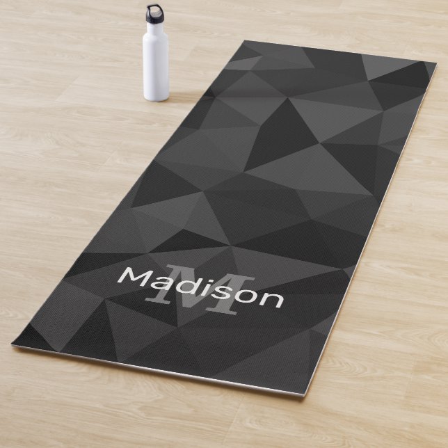 Dark grey black geometric mesh pattern Monogram Yoga Mat (In Situ)