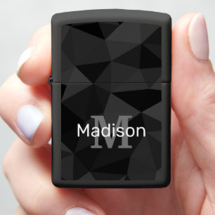 Dark grey black geometric mesh pattern Monogram Zippo Lighter