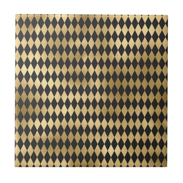 Dark Grey Black Harlequin Geometric Rhombuses Ceramic Tile (Front)