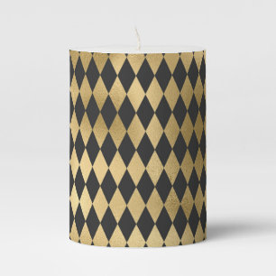 Dark Grey Black Harlequin Geometric Rhombuses Pillar Candle