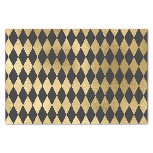 Dark Grey Black Harlequin Geometric Rhombuses Tissue Paper