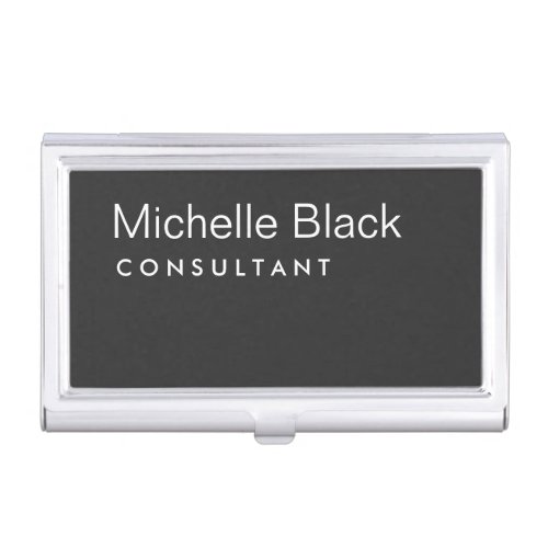 Dark Grey Black Modern Consultant Minimalist Business Card Case
