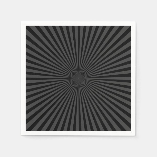 Dark Grey & Black Retro Sunburst Background Napkins (Front)