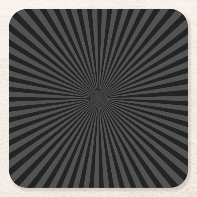 Dark Grey & Black Retro Sunburst Background Square Paper Coaster (Front)