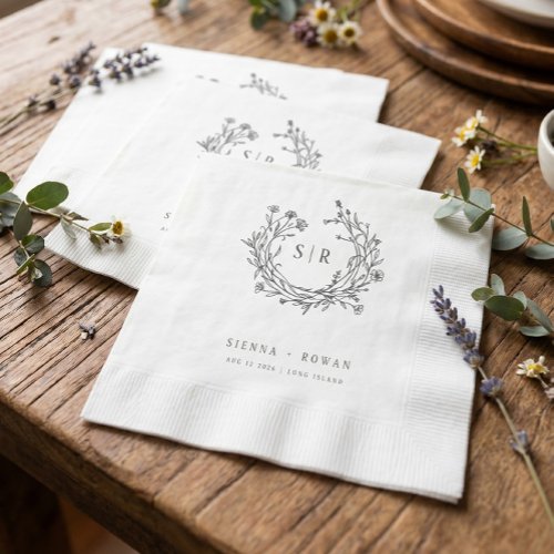 Dark Grey Boho Ornate Monogram Wedding Napkins