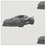 Dark Grey C8 Corvette Hand Drawn Sketch Fabric