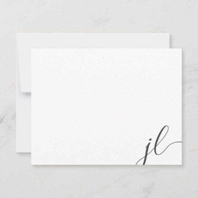 Dark Grey Calligraphy Script Two Initials Note Card (Front)