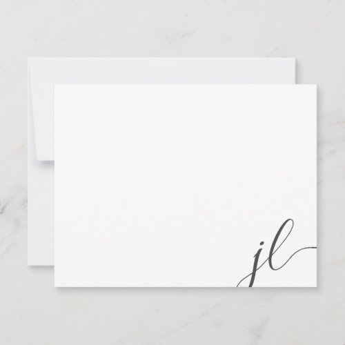 Dark Grey Calligraphy Script Two Initials Note Card