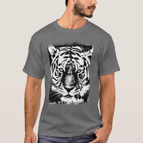 Dark Grey Color Pop Art Tiger Head Template T_Shirt