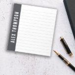 Dark Grey Custom Name Lined Notepad<br><div class="desc">Personalized lined notepad with your name in white letters written across the side against dark gray.</div>