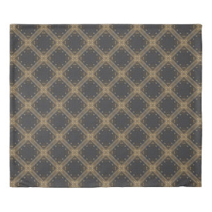 Dark Grey Diamonds with Gold Grid and Dots Pattern Duvet Cover