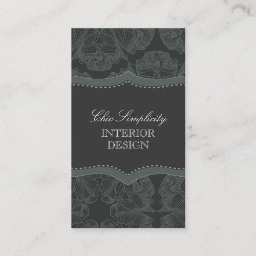 Dark grey elegant damask design business card