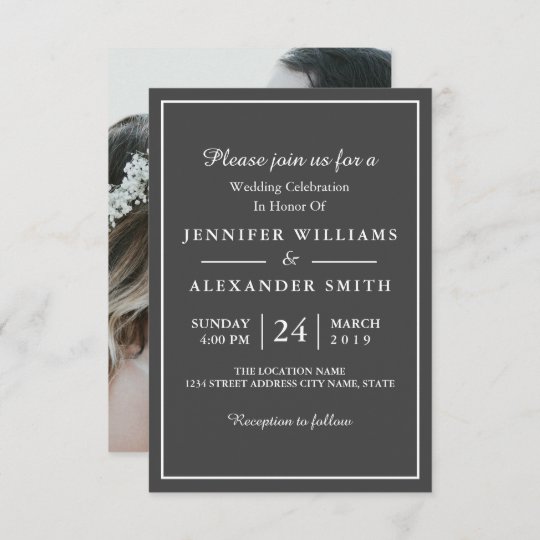Dark Grey Elegant Photo Wedding Invitation
