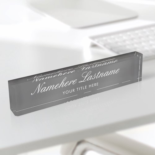 Dark Grey Elegant Script Simple Minimalist Modern Desk Name Plate