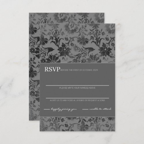 Dark Grey Floral RSVP Card