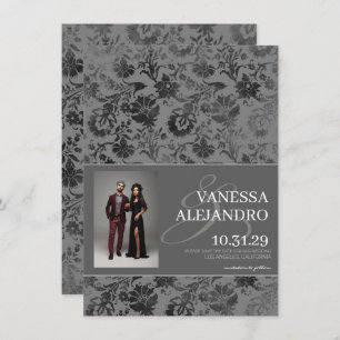 Dark Grey Floral Save The Date