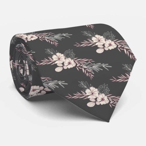 Dark Grey Floral Wedding  Neck Tie