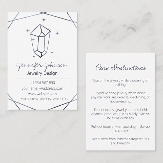 Dark Grey Foil Jewelry Care Business Card (Front/Back)