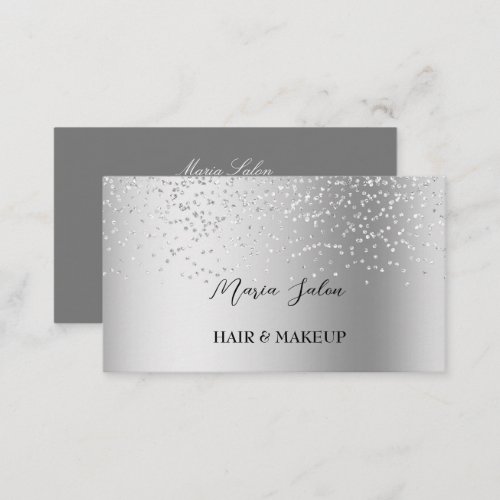Dark Grey  glitter Silver watercolor Business Card