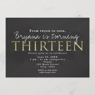 Dark Grey & Gold 13TH 13 Birthday Party Invitation
