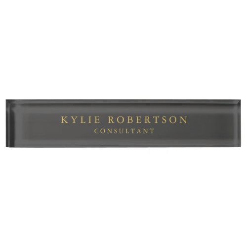 Dark Grey Gold Colors Professional Trendy Modern Desk Name Plate