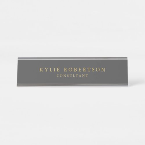 Dark Grey Gold Colors Professional Trendy Modern Desk Name Plate