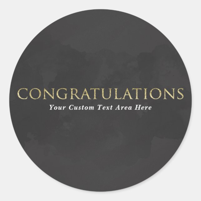 Dark Grey & Gold CONGRATULATIONS Personalized Classic Round Sticker (Front)