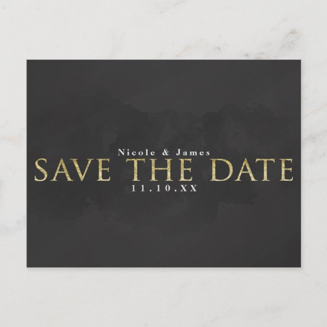 Dark Grey & Gold SAVE THE DATE Wedding Engagement Postcard (Front)