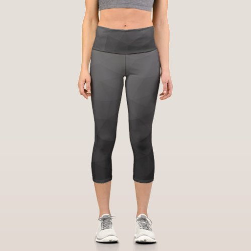 Dark Grey Gradient Geometric Mesh Pattern Capri Leggings