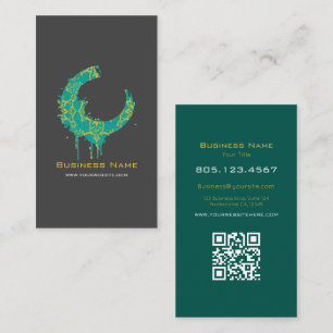 Dark Grey & Green Abstract Paint Swirl Custom Business Card