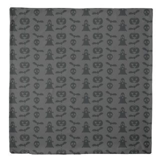 Dark Grey Halloween Objects Pattern Duvet Cover