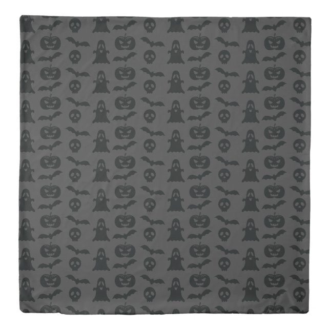 Dark Grey Halloween Objects Pattern Duvet Cover (Front)