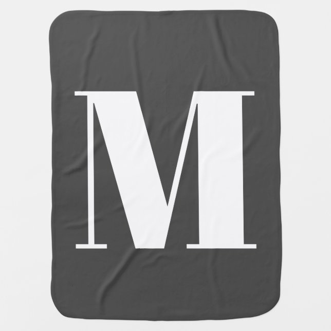 Dark Grey Initial Letter Monogram Modern Baby Blanket (Front)