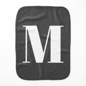 Dark Grey Initial Letter Monogram Modern Baby Burp Cloth