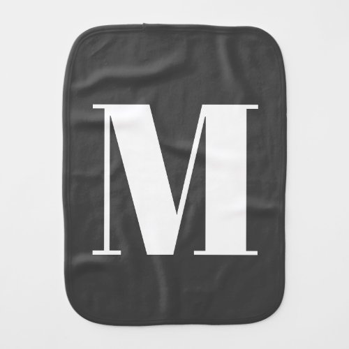 Dark Grey Initial Letter Monogram Modern Baby Burp Cloth