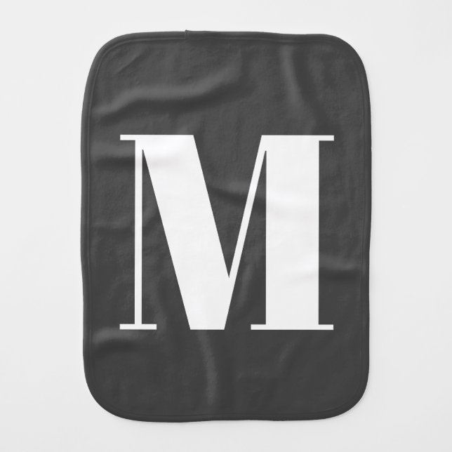 Dark Grey Initial Letter Monogram Modern Baby Burp Cloth (Front)
