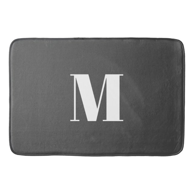 Dark Grey Initial Letter Monogram Modern Bath Mat (Front)