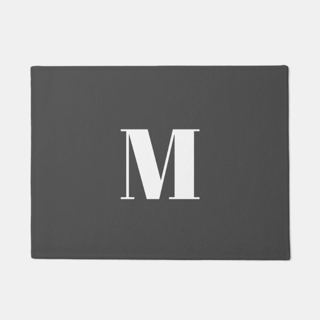 Dark Grey Initial Letter Monogram Modern Doormat (Front)