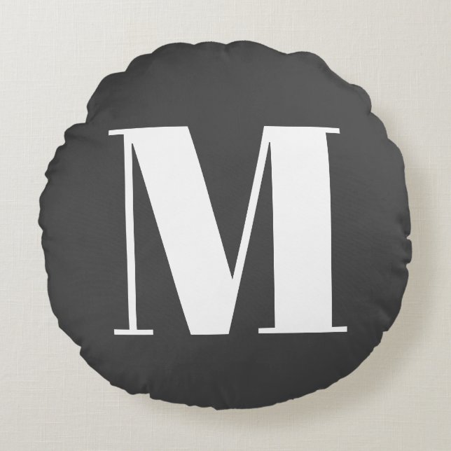 Dark Grey Initial Letter Monogram Modern Round Pillow (Front)