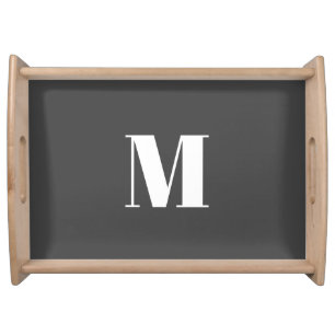 Dark Grey Initial Letter Monogram Modern Serving Tray