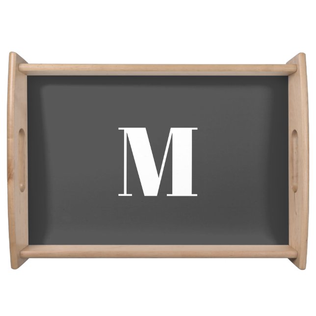 Dark Grey Initial Letter Monogram Modern Serving Tray (Front)