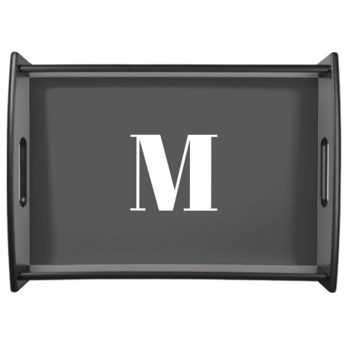 Dark Grey Initial Letter Monogram Modern Serving Tray