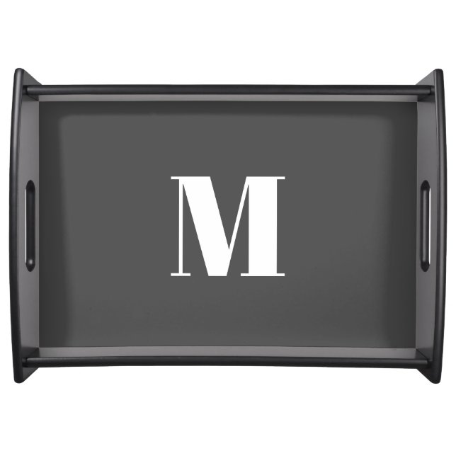 Dark Grey Initial Letter Monogram Modern Serving Tray (Front)