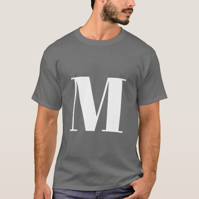 Dark Grey Initial Letter Monogram Modern T-Shirt (Front)