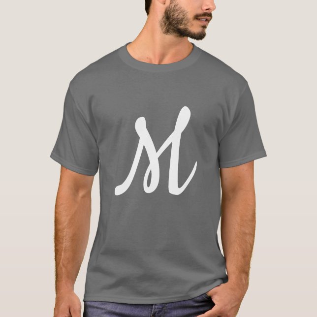 Dark Grey Initial Letter Monogram Modern T-Shirt (Front)